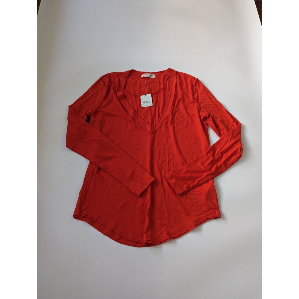 NWT We The Free Size Small Orange Long Sleeve Soft Stretchy Vneck Basic Shirt